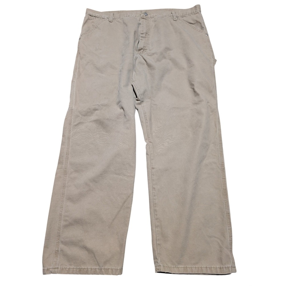 Wrangler Carpenter Pants Men 42x30 Tan Relaxed Fit Workwear Utility Canvas